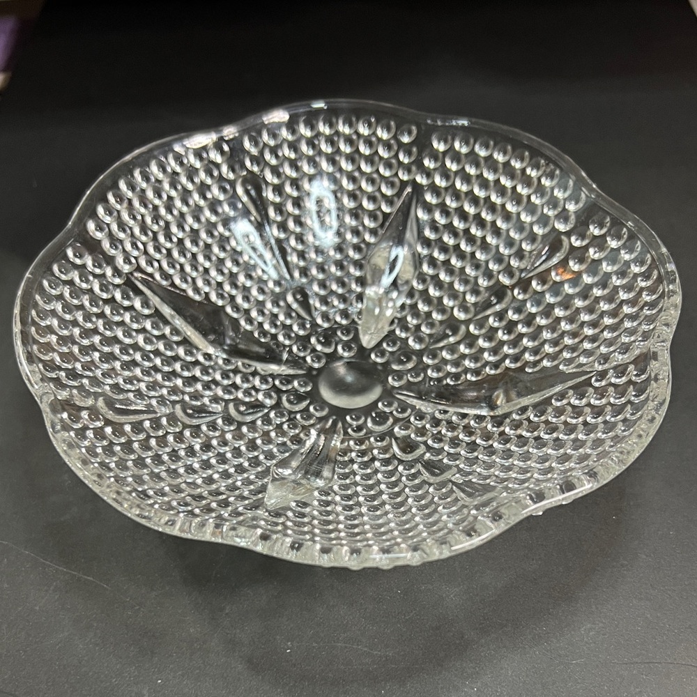 Vintage Hazel Atlas Clear Glass Hobnail Beaded Teardrop Footed Candy Dish Bowl